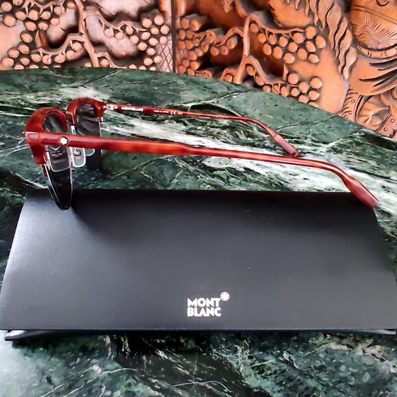 Montblanc Tortoise Brown MB0083S Mens Semi Rimless Sunglasses - Picture 12 of 16